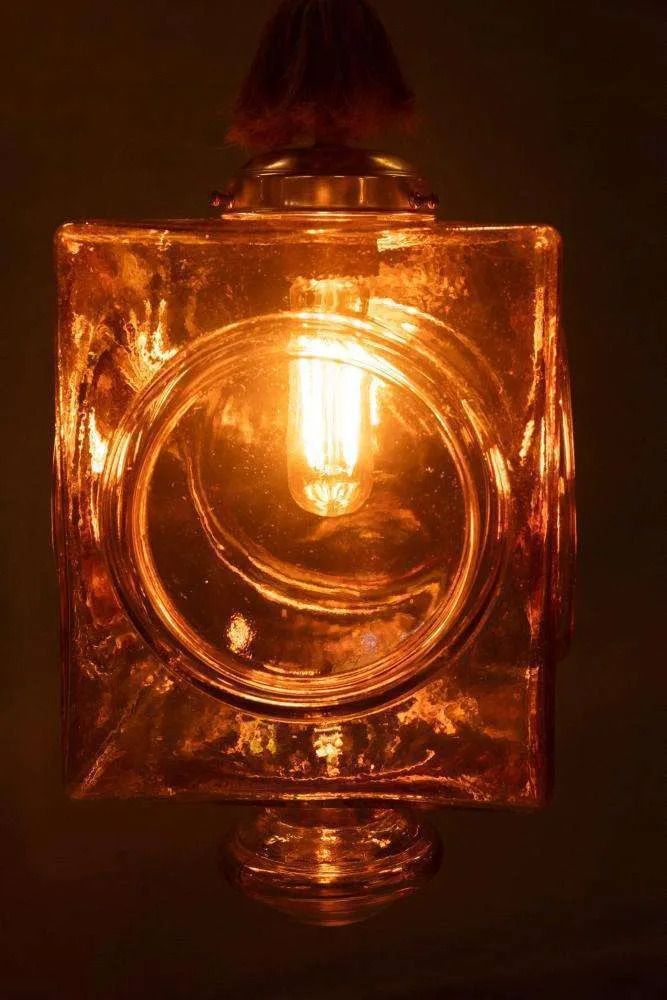photo vintage Japandi Glass Pendant Lamp, Bohemian Cubic Vintage Glass Lamp.