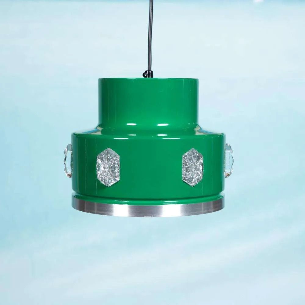 Vintage Design Green Pendant Lamp Glass, Metal Scandinavian.