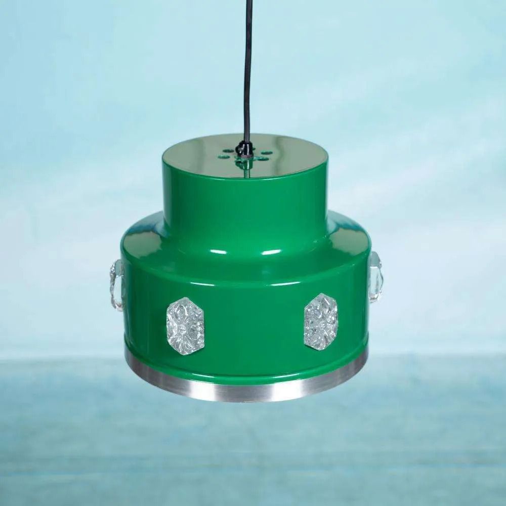 Vintage Design Green Pendant Lamp Glass, Metal Scandinavian. photo furniture