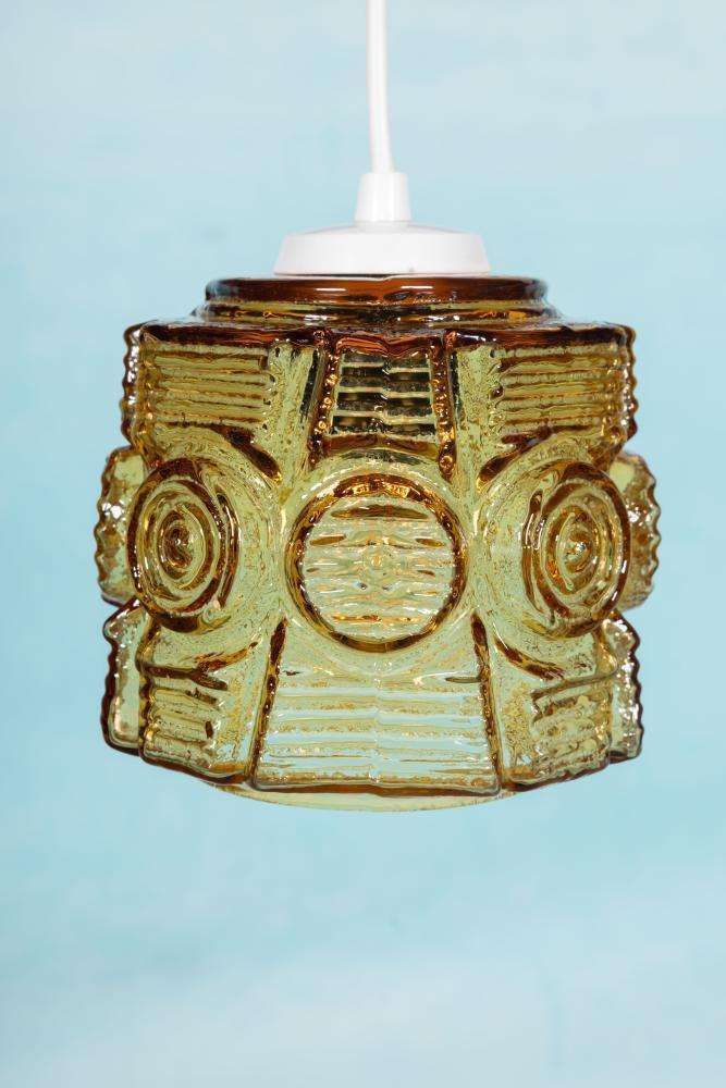 Vintage Glass Pendant Lamp Vitrika, Amber Midcentury Pendant. photo for sale