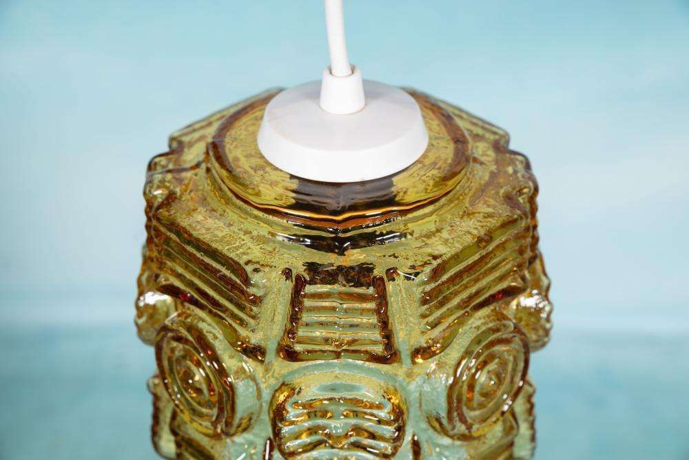Vintage Glazen Hanglamp Vitrika, Amber Mid Century Hanglamp. photo Verlichting