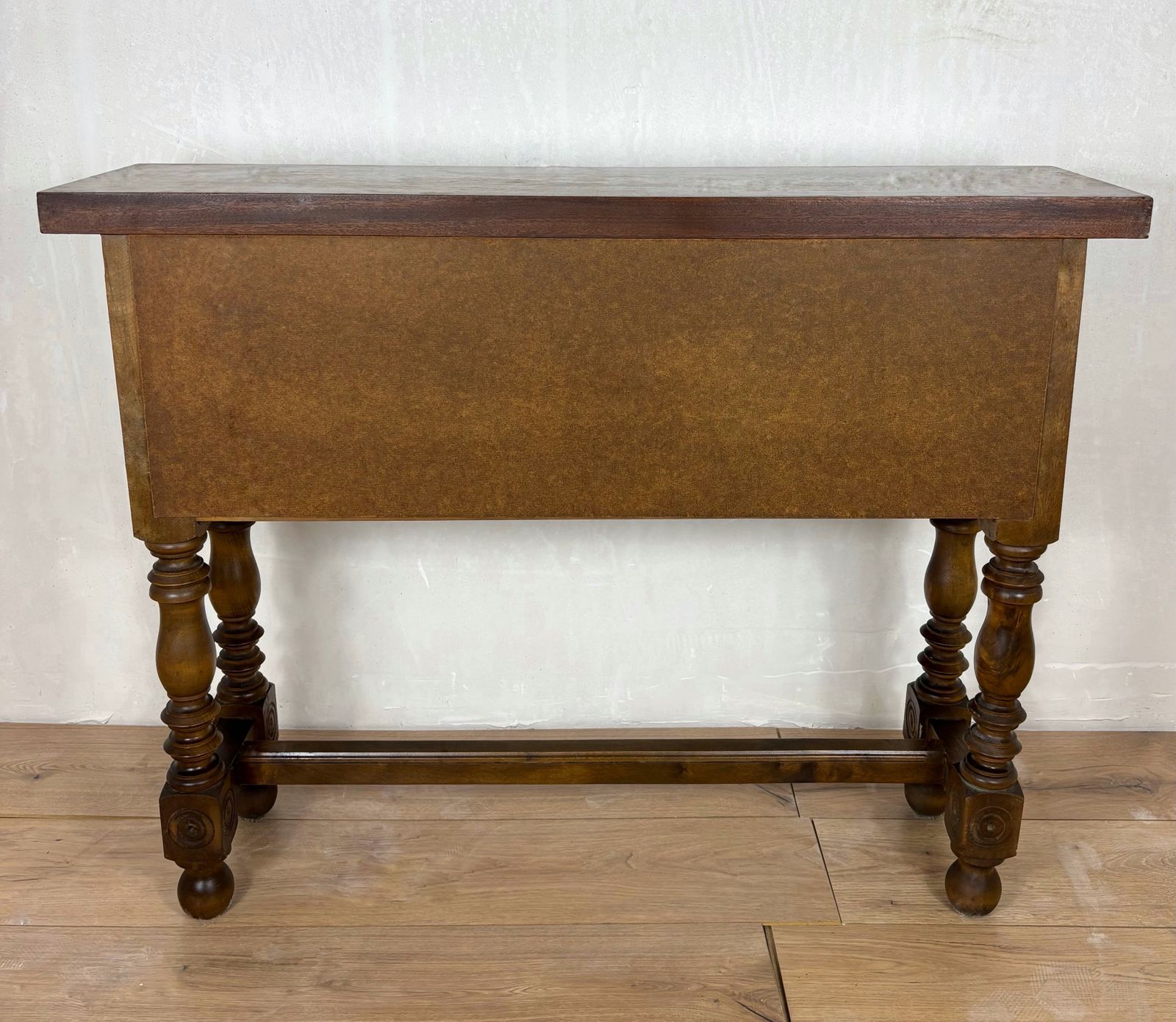 Furniture Spanish Renaissance Revival Walnut Console Table With Four Carved Drawers, 1930s photo