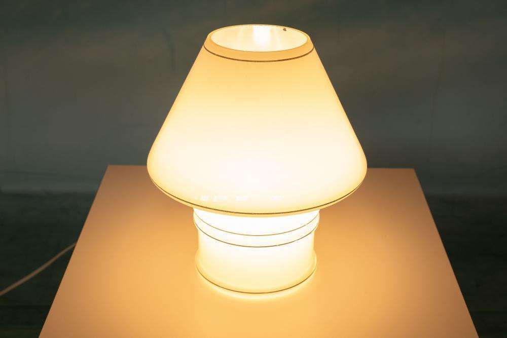 Verlichting Vintage Glazen Tafellamp Jaren 1970, Mushroom Space Age. photo