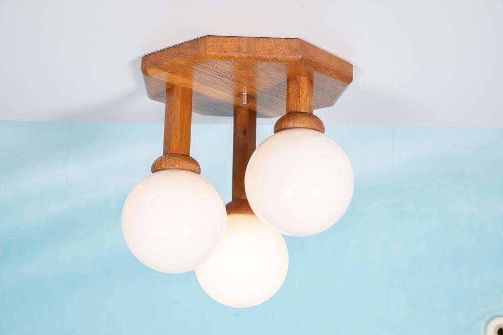 Bohemian Table Lamp Glass Globe Lamp 1970s, Wood & Glass. photo furniture