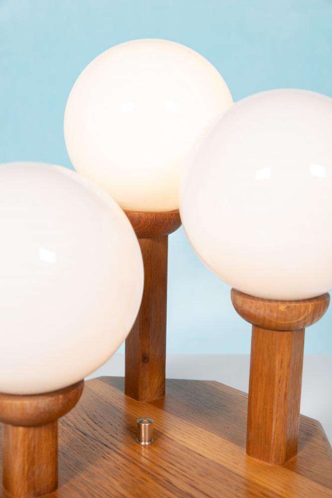 Bohemian Table Lamp Glass Globe Lamp 1970s, Wood & Glass. photo for sale