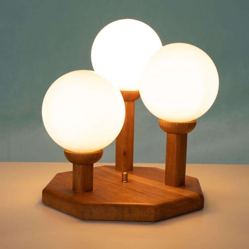 Bohemian Table Lamp Glass Globe Lamp 1970s, Wood & Glass. photo vintage