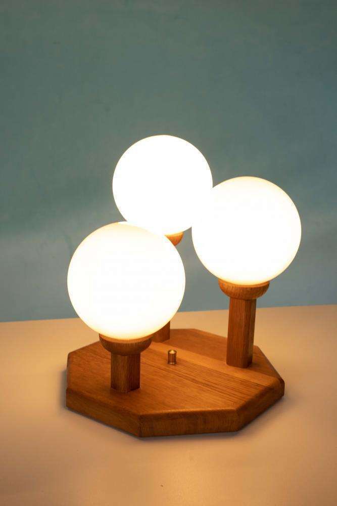 photo furniture Bohemian Table Lamp Glass Globe Lamp 1970s, Wood & Glass.