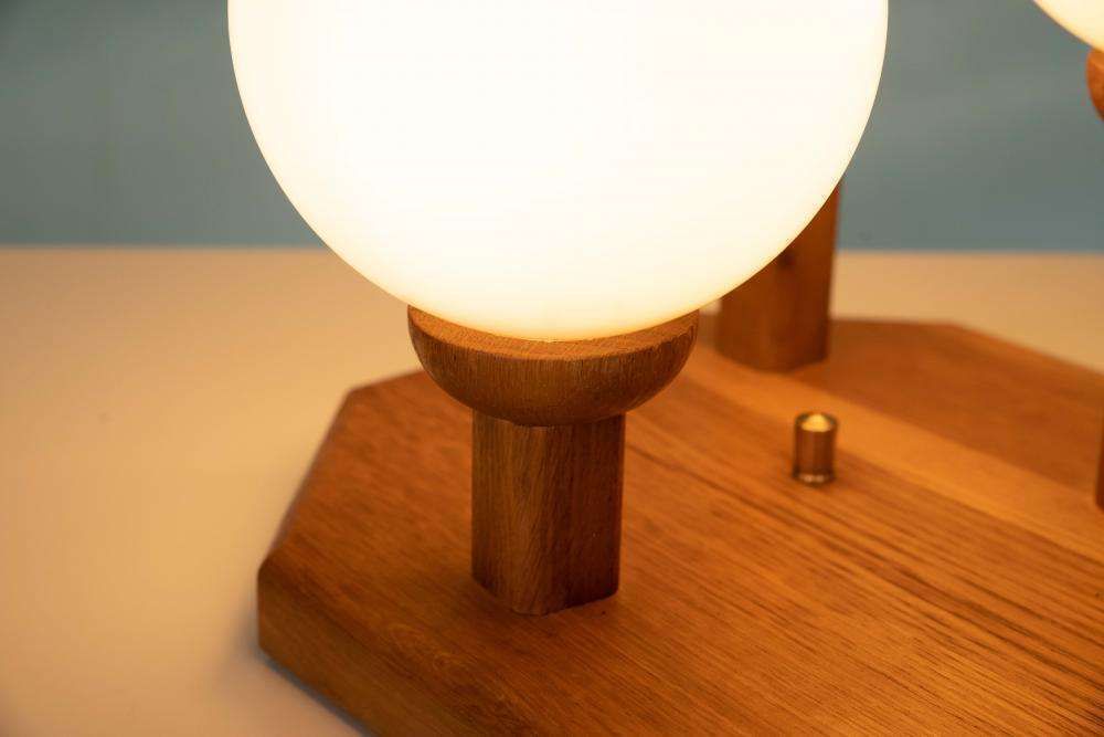 Lighting Bohemian Table Lamp Glass Globe Lamp 1970s, Wood & Glass. photo