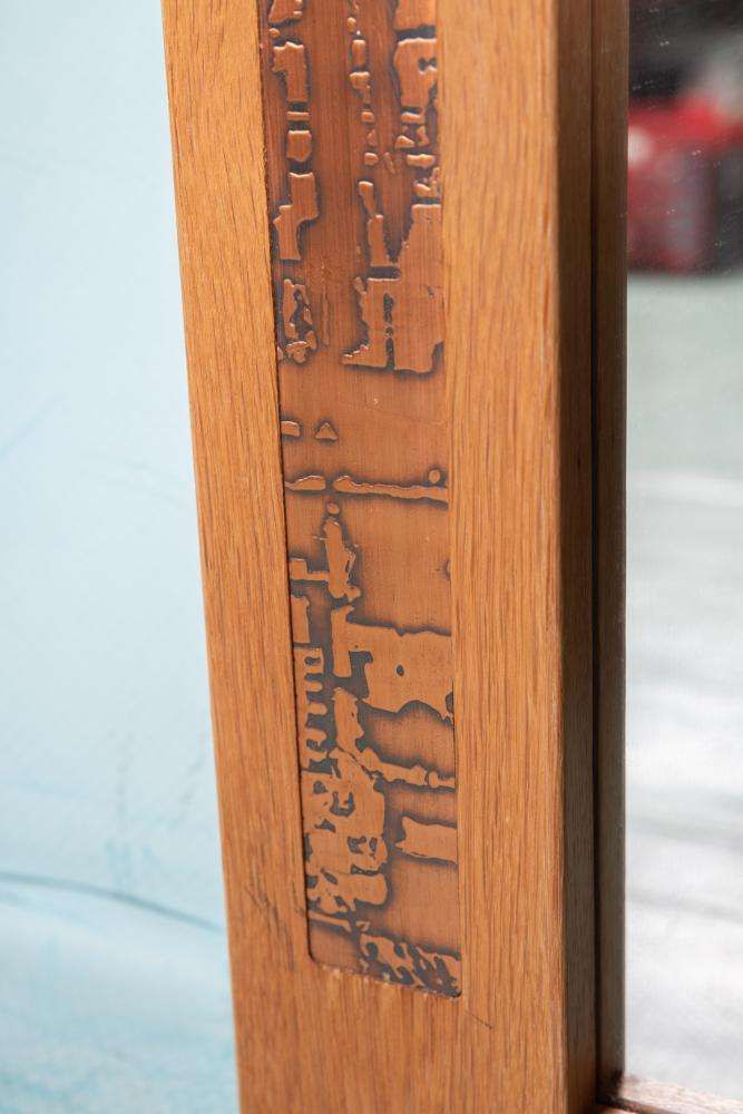 Deens Vintage Design Jaren 1960 Wandspiegel Eiken & Geponst Messing. photo buy