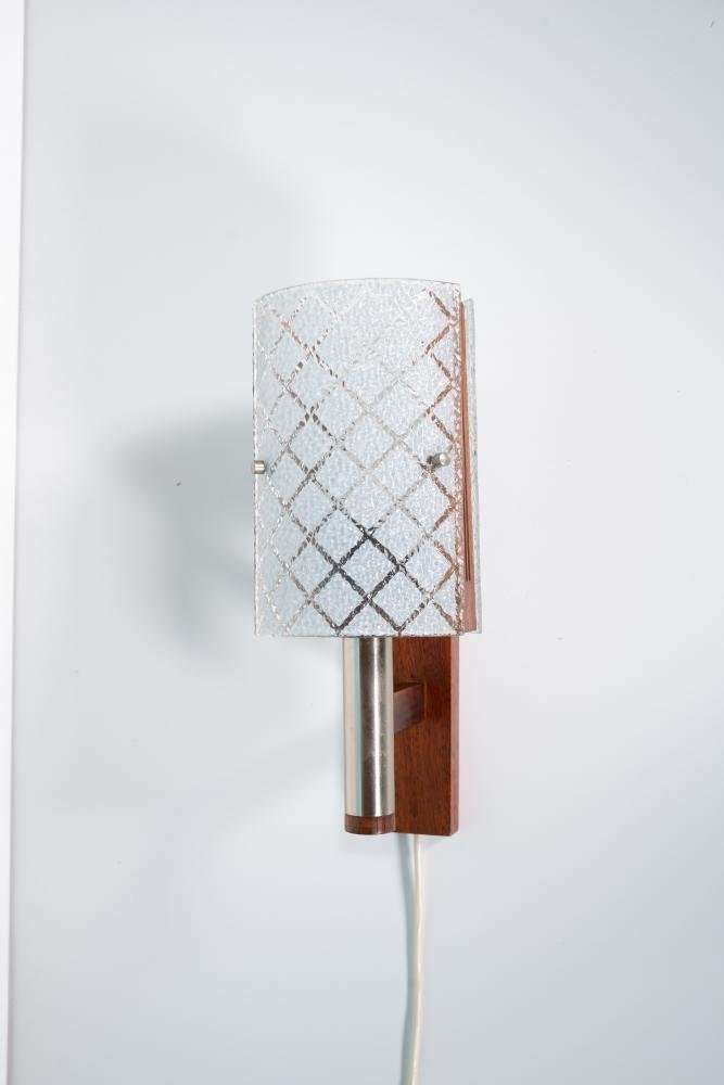 Vintage Wall Lamp From The 1960s, Frosted Glass And Bohemian Teak. photo furniture