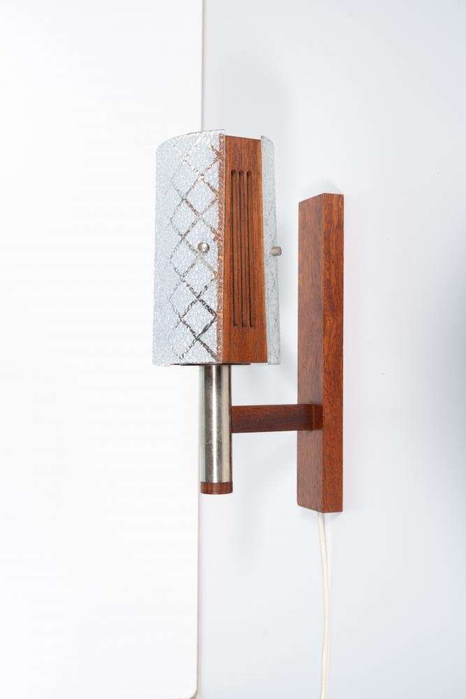 Vintage Wall Lamp From The 1960s, Frosted Glass And Bohemian Teak. photo for sale