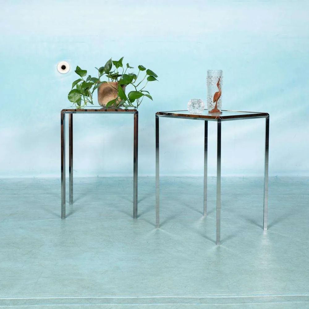 Vintage Herman Miller Bijzettafels, Glas & Chroom, Converta.