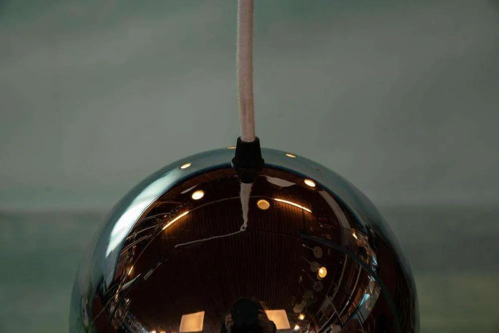 photo furniture Vintage Chrome Sphere Pendant Lamp, Space Age Eyeball Lamp.