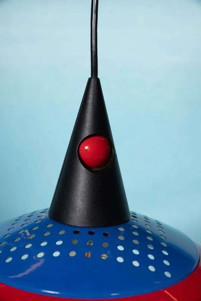 Memphis Style Pendant Lamp 1980s, Children's Room Red Blue Black. photo Lighting