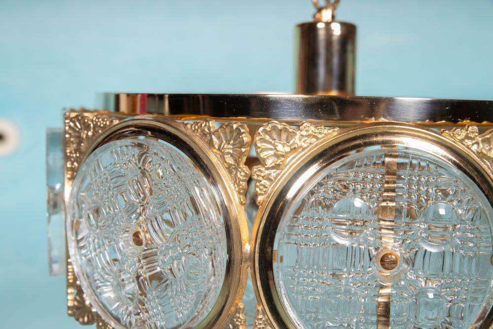 Vintage Glazen Hanglamp Zweden Jaren 1960, Messing & Glas. photo vintage