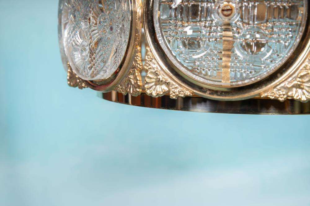 photo for sale Vintage Glass Pendant Lamp Sweden 60s, Brass & Glass Pendant.