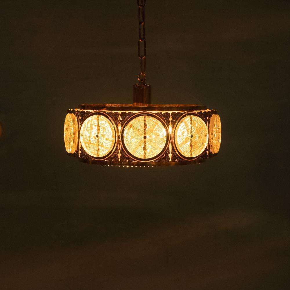 photo vintage Vintage Glass Pendant Lamp Sweden 60s, Brass & Glass Pendant.