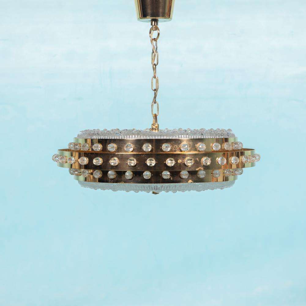 Midmod Regency Hanging Lamp Glass And Brass, Orrefors Sweden. photo furniture