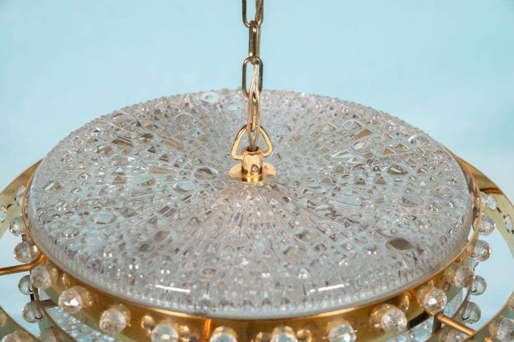 Midmod Regency Hanging Lamp Glass And Brass, Orrefors Sweden. photo vinterior