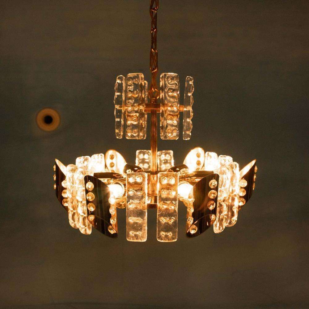photo for sale Midcentury Orrefors Gold Plated Crystal Hanging Lamp Fagerlund