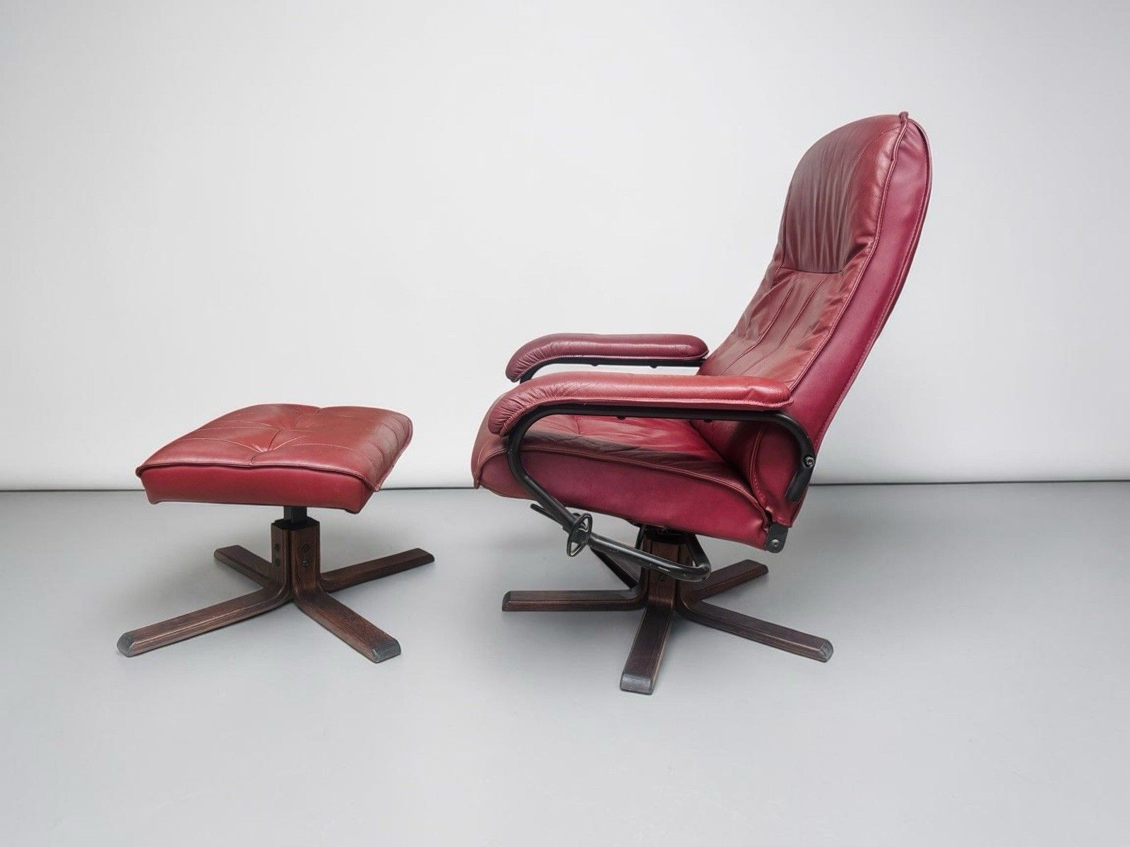295.0 Danish Unico Leather Armchair And Matching Footstool Mid Century Rero C1970s photo