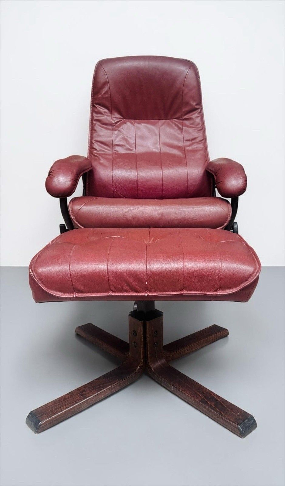 photo buy Danish Unico Leather Armchair And Matching Footstool Mid Century Rero C1970s