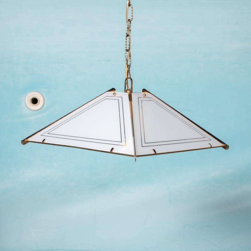Vintage Glass Hanging Lamp Chic, Brass & Glass Regency Pendant photo Lighting