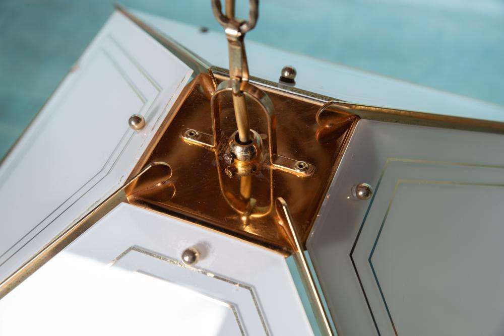 photo furniture Vintage Glass Hanging Lamp Chic, Brass & Glass Regency Pendant