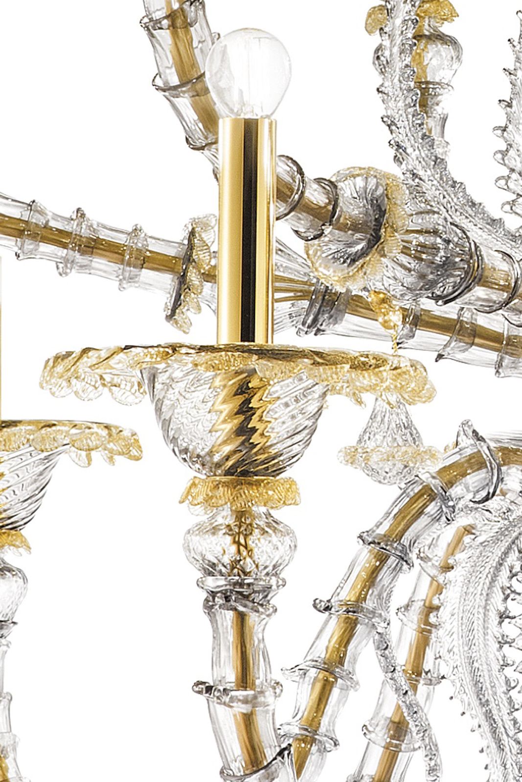 Huge Transparent And Gold Ca’ Rezzonico With Leaves Murano Glass Chandelier photo for sale