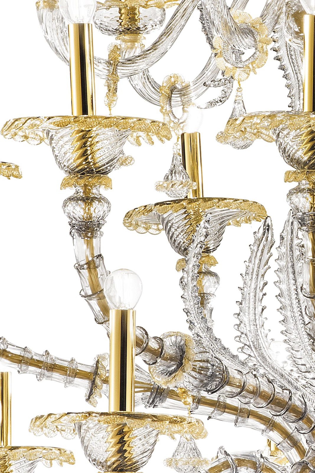 Huge Transparent And Gold Ca’ Rezzonico With Leaves Murano Glass Chandelier photo Lighting