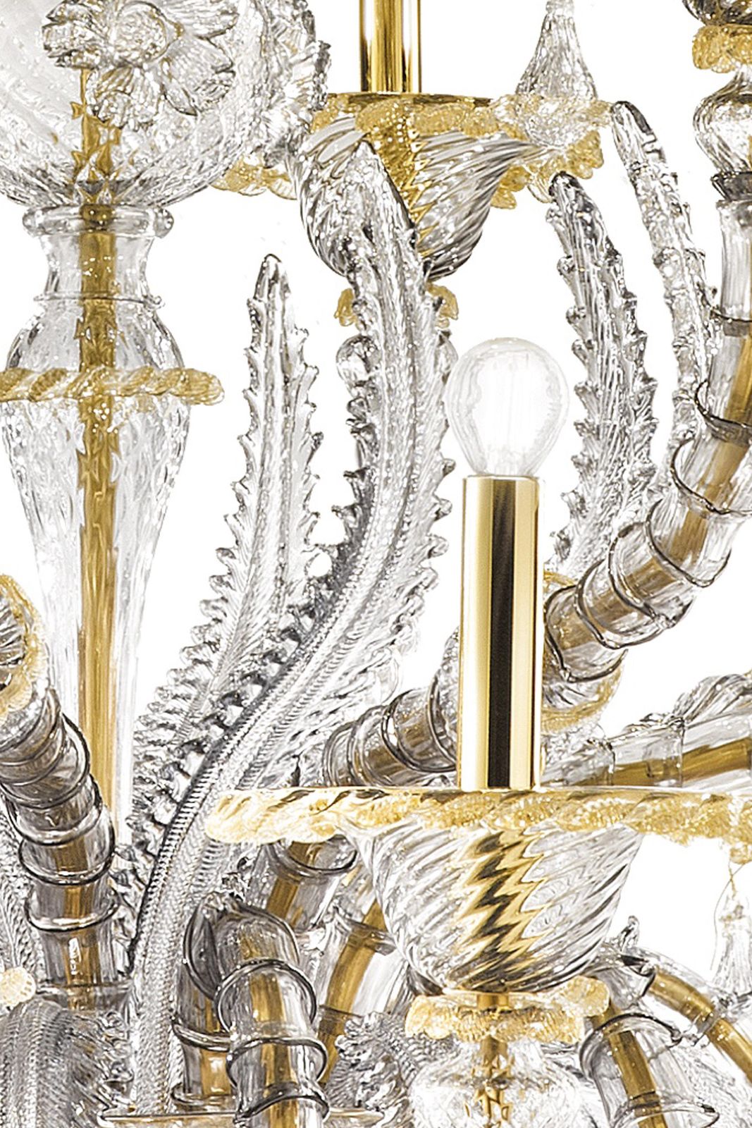 Huge Transparent And Gold Ca’ Rezzonico With Leaves Murano Glass Chandelier photo vinterior