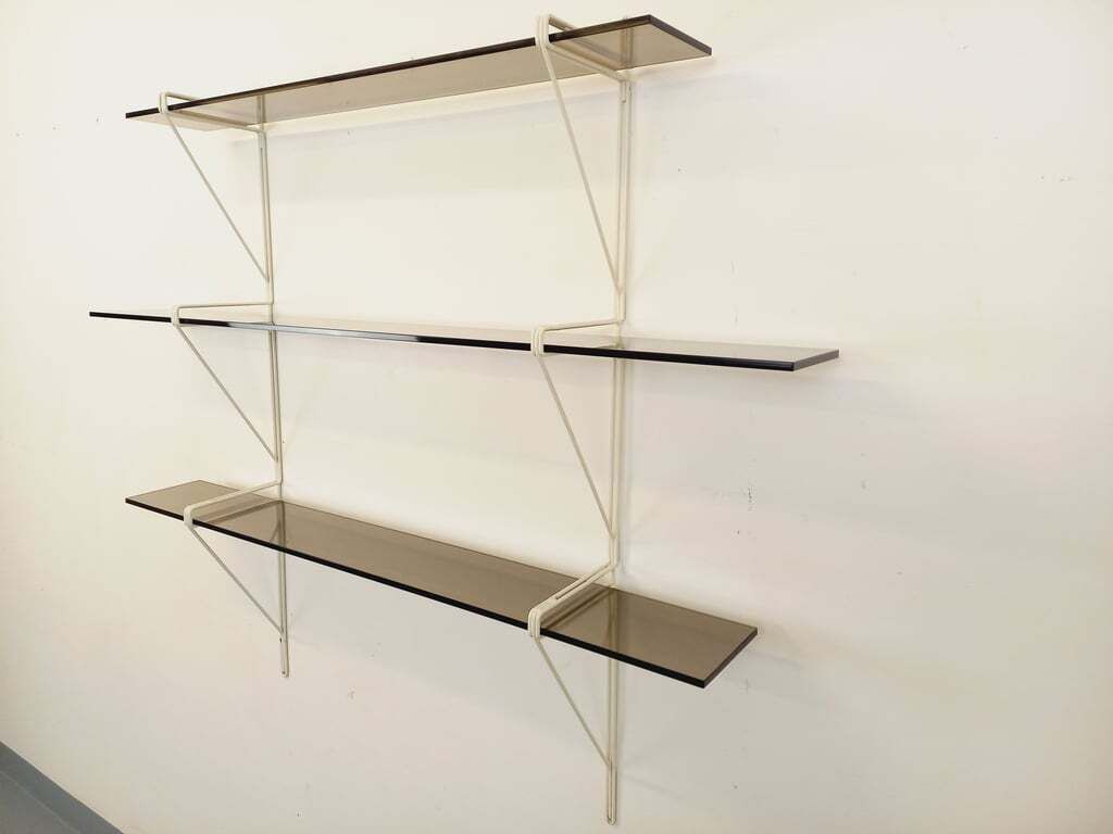 String Tomado Wall Shelf In Smoked Glass And White Metal photo for sale