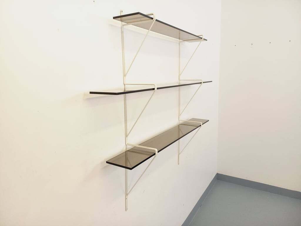 String Tomado Wall Shelf In Smoked Glass And White Metal photo Furniture