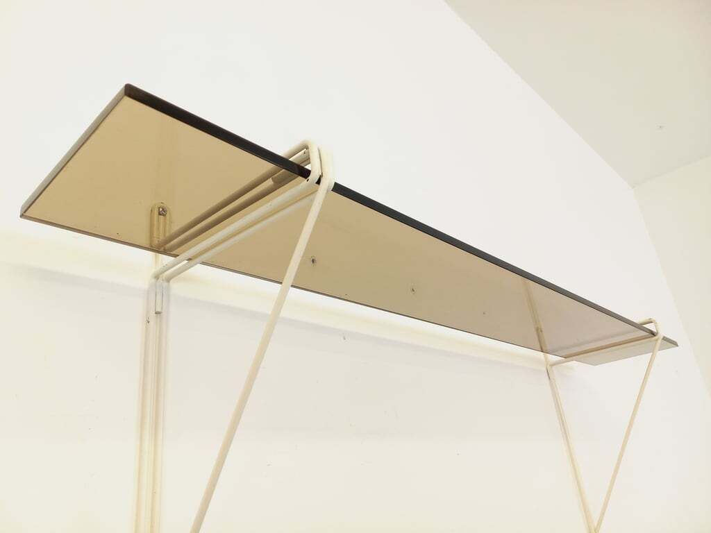 photo furniture String Tomado Wall Shelf In Smoked Glass And White Metal