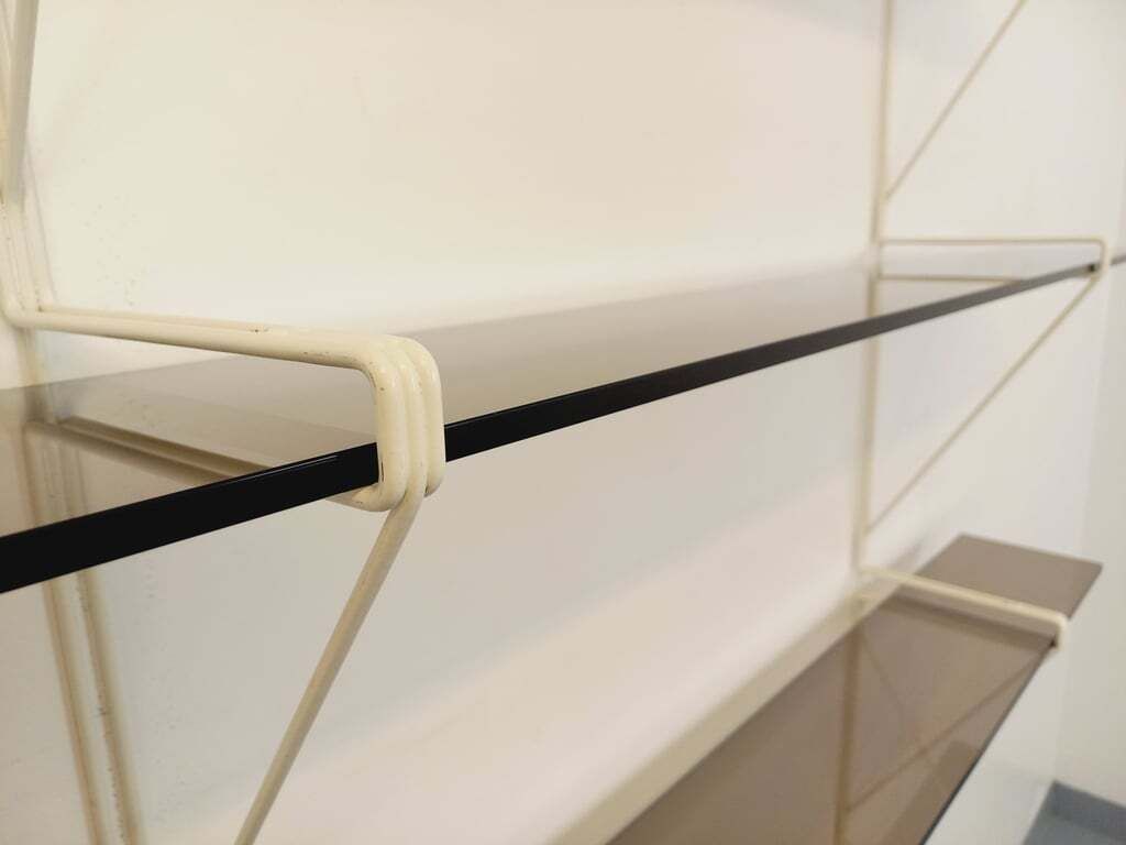 Furniture String Tomado Wall Shelf In Smoked Glass And White Metal photo