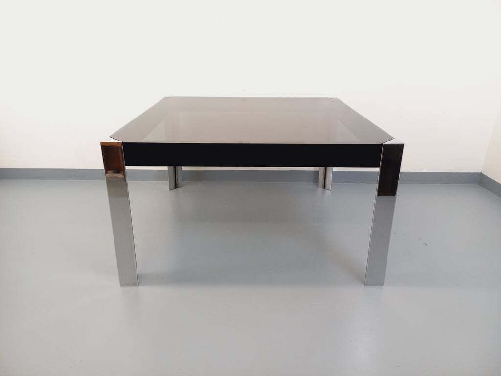 Guido Faleschini Square Table For Mariani X Hermès In Smoked Glass And Chromed Metal photo furniture