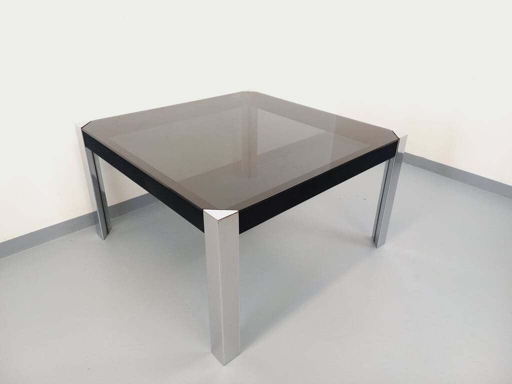 photo buy Guido Faleschini Square Table For Mariani X Hermès In Smoked Glass And Chromed Metal