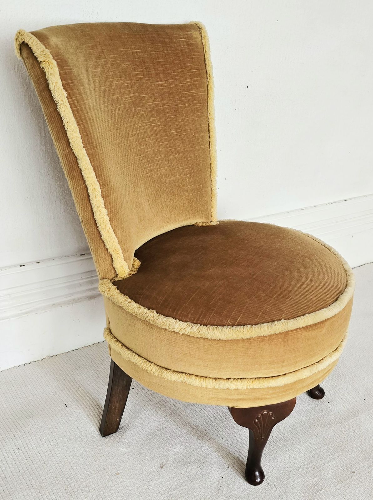 Art Deco Gold Velvet Bedroom Chair With Carved Mahogany Legs, 1930s. photo furniture