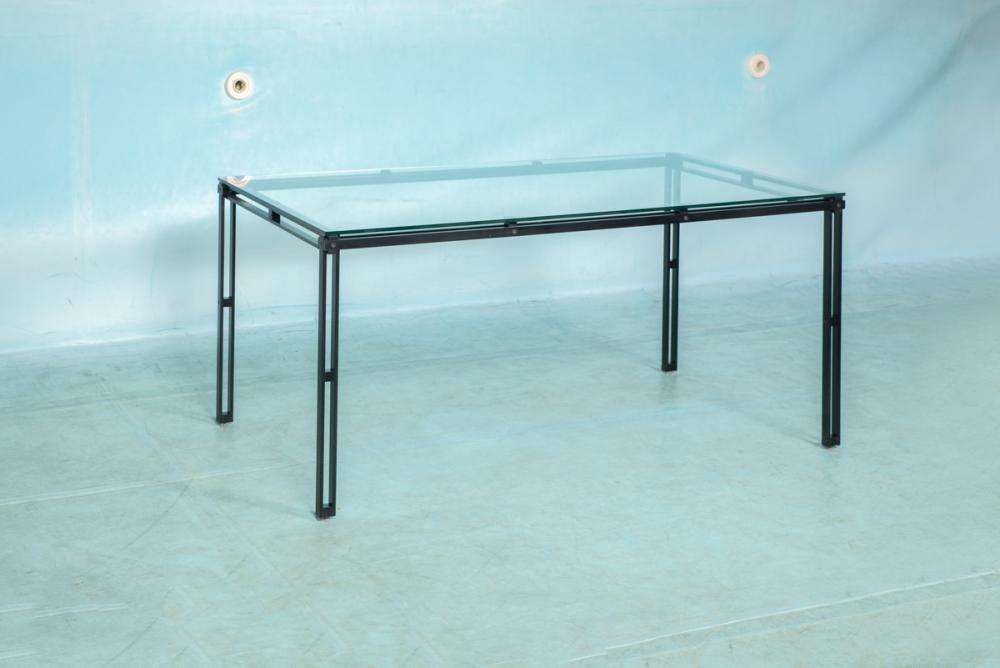 Minimalistische Glazen Eettafel Met Metalen Onderstel, Mid Century Modern Jaren 1980 photo buy