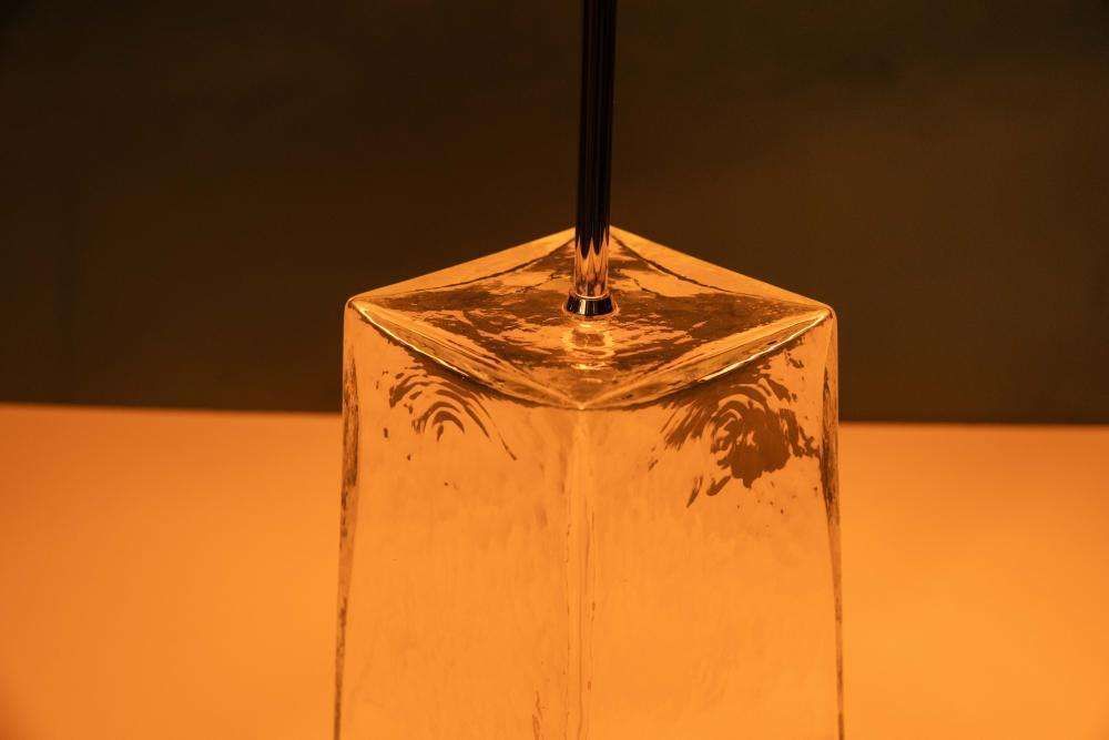 Minimalist Glass Table Lamp From The 1980s With A Pleated Shade photo vintage
