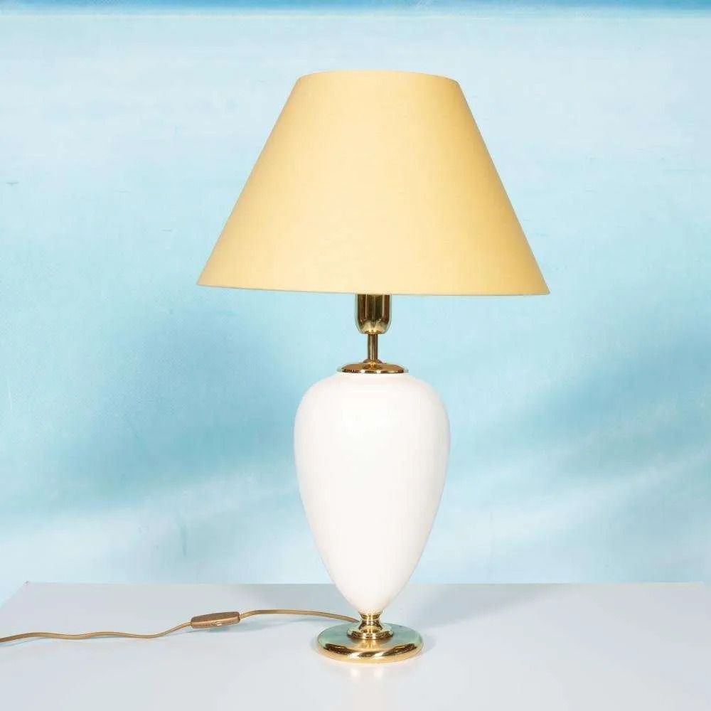 Bohemian Table Lamp 1970s, Vintage Earthenware & Brass