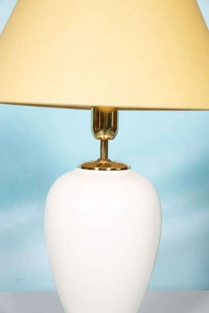 Bohemian Table Lamp 1970s, Vintage Earthenware & Brass photo Lighting