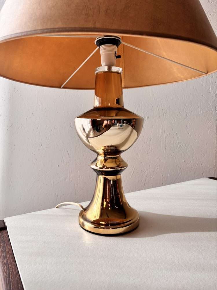 Tafellamp Goudkleurig Keramiek Gustav Leek Luxus Jaren 1960 photo vinterior