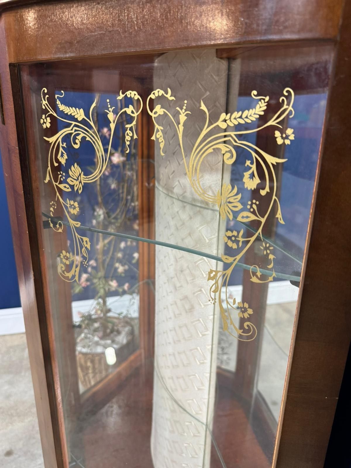 Vintage Art Deco Walnut Veneer Bow Front Display Cabinet  Mirrored Antique photo buy