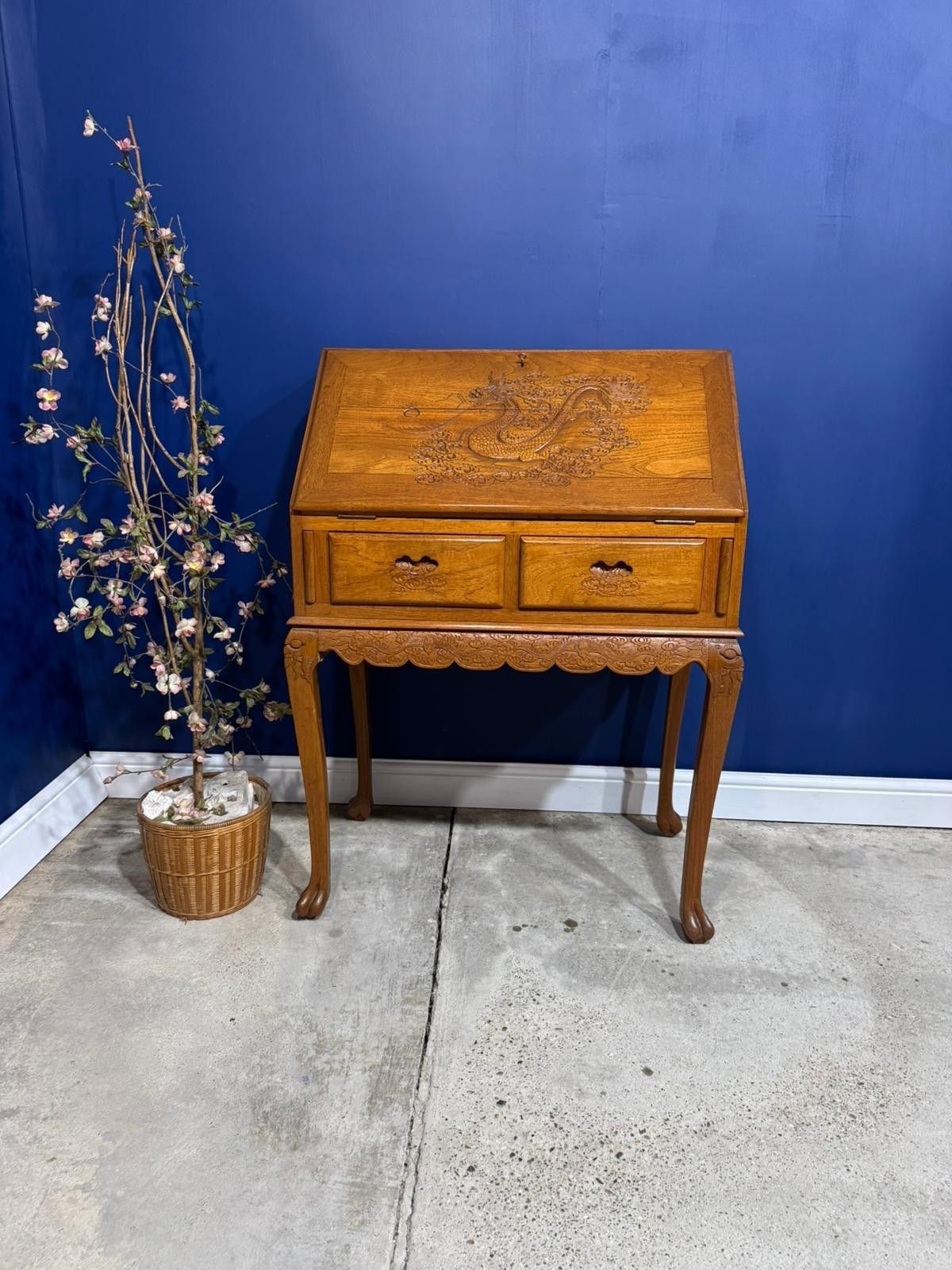 Vintage Chinese Carved Bureau Desk Sideboard Dragon Oriental Cabriolet Legs Claw photo furniture