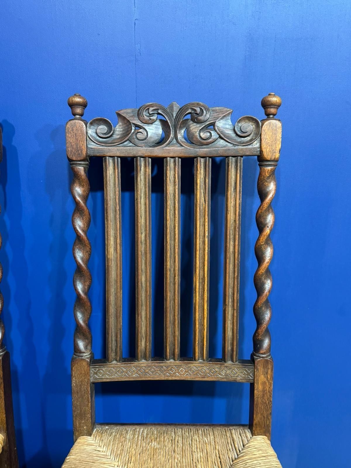 photo for sale Victorian Barley Twist Chairs With Reed Seat Base Antique Vintage Ornate Dining