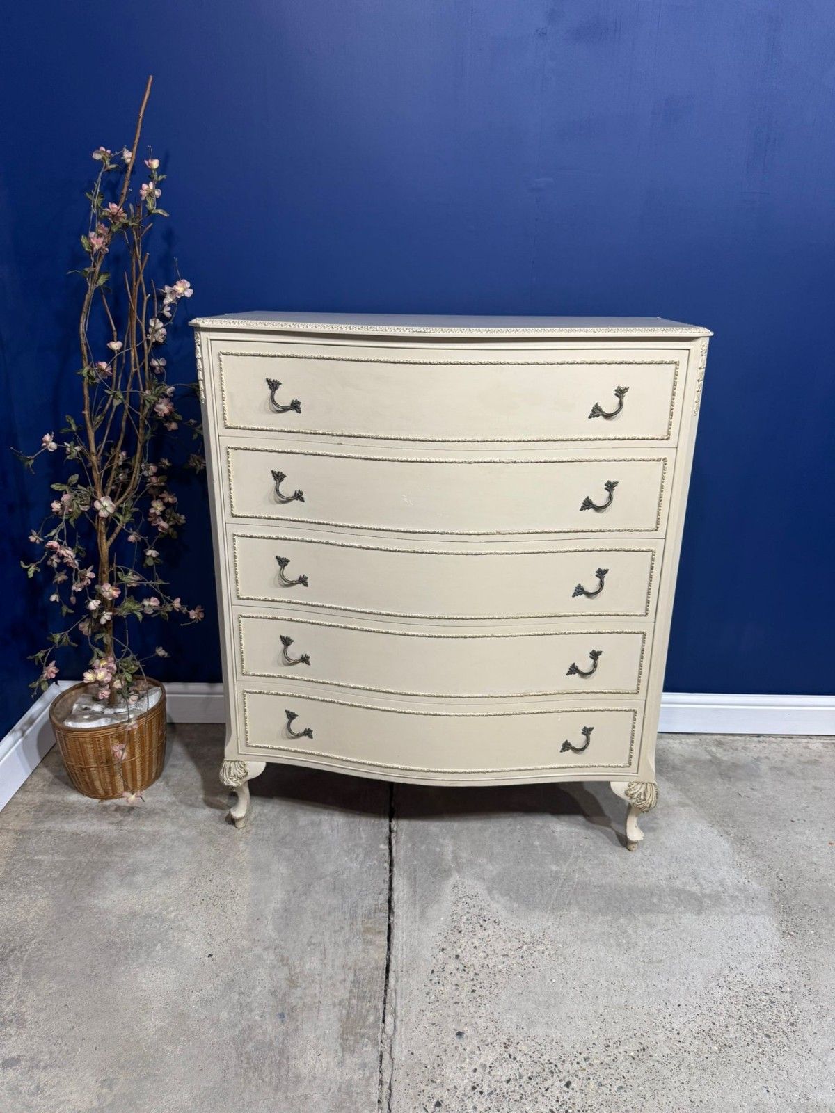 Vintage Olympus Chest Of Drawers White Cream French Louis XV Style 5 Drawers photo Furniture