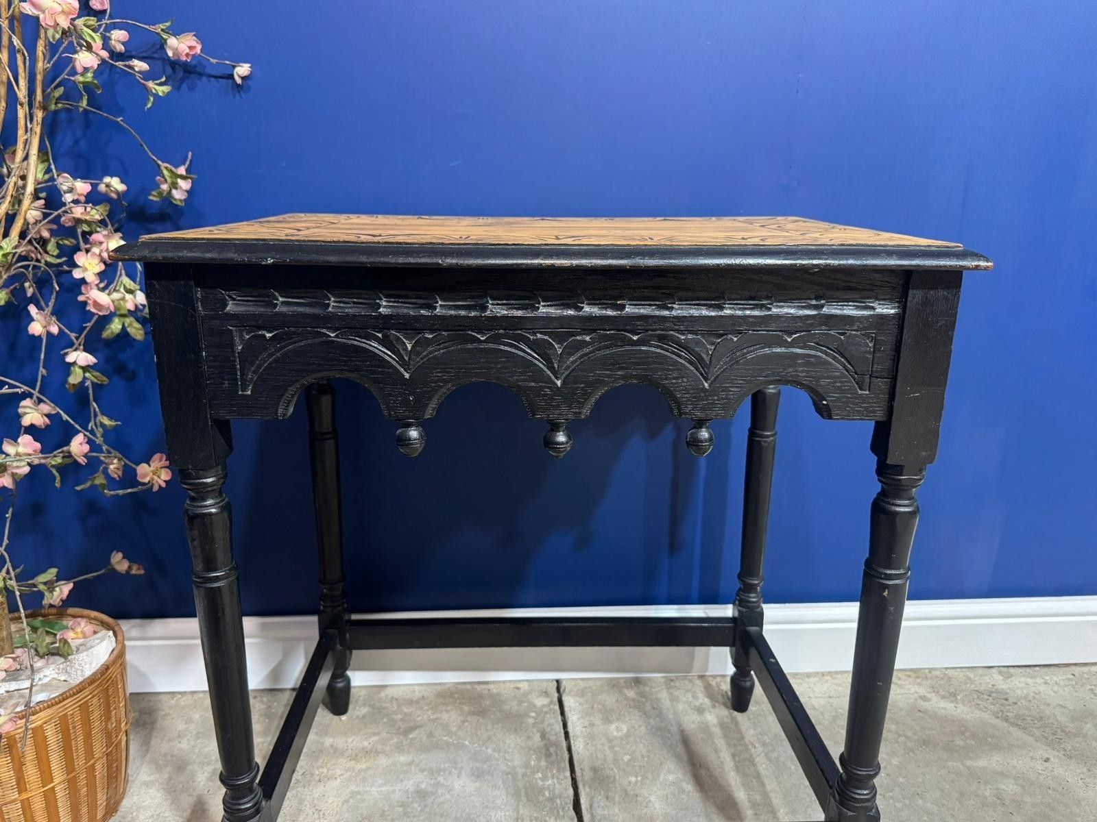 photo for sale Victorian Carved Oak Side Table Console Wine Antique Gothic Black Vintage