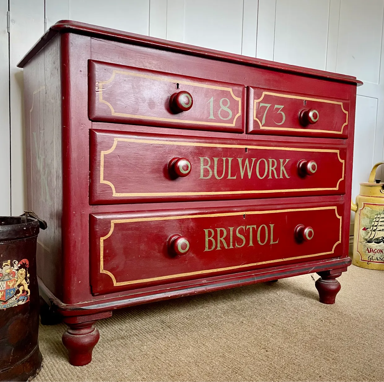 Antique Pine Nautical Folk Art Painted Chest Of Drawers photo furniture