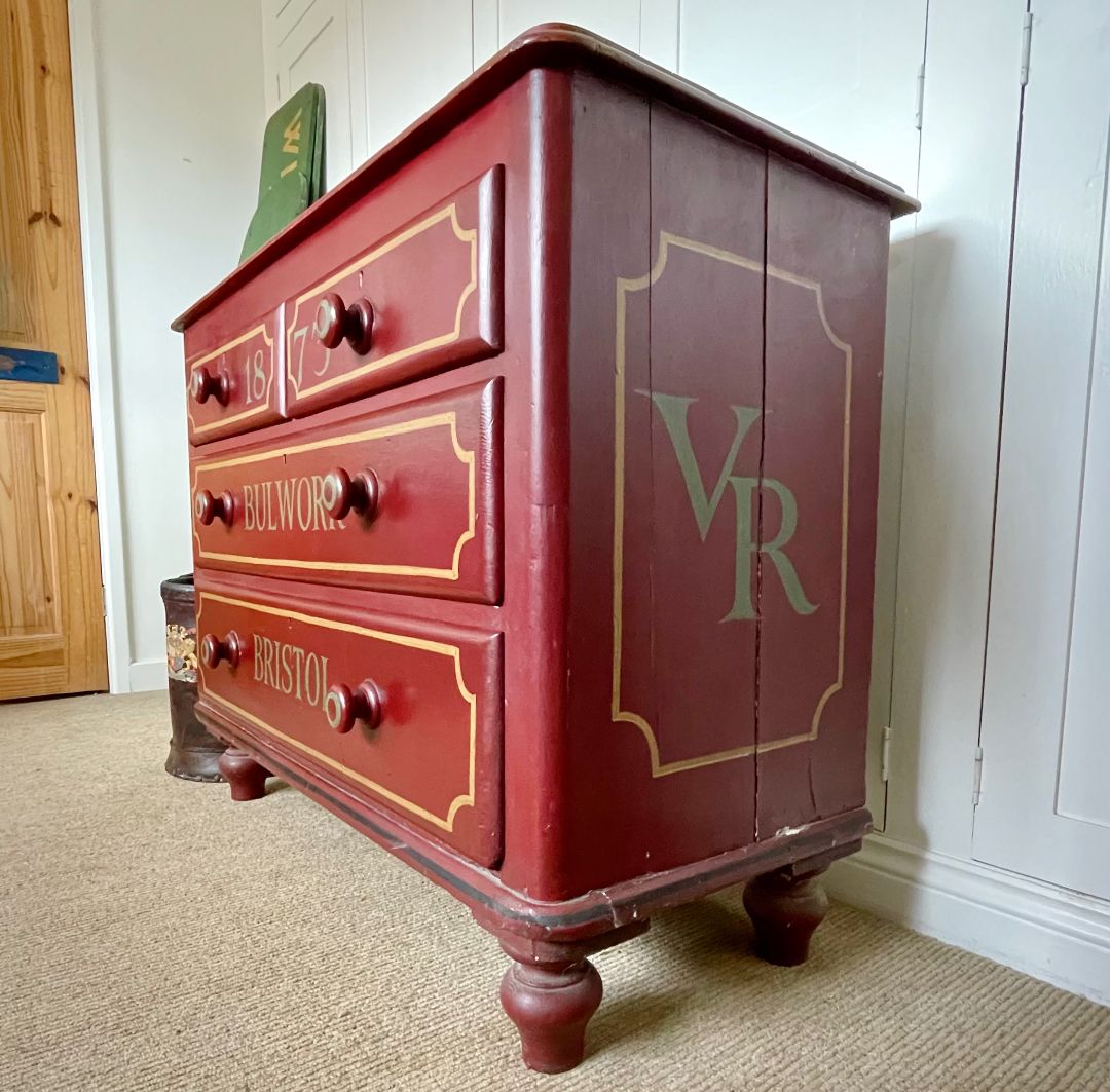 Antique Pine Nautical Folk Art Painted Chest Of Drawers photo Furniture